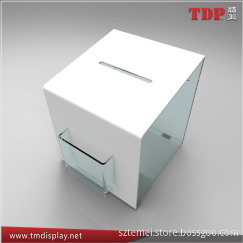 Manufacturer Gloss White & Clear Suggestion Box With Pockets, Acrylic Donation Boxes